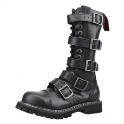 Angry Itch 14-Hole 5-Buckle Black Leather Boots Men's Stuff