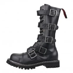 Angry Itch 14-Hole 5-Buckle Black Leather Boots Men's Stuff