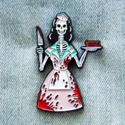 Ectogasm 1950's Bloody Skeleton Waitress Horror Enamel Pin Pins