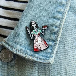 Ectogasm 1950's Bloody Skeleton Waitress Horror Enamel Pin Pins