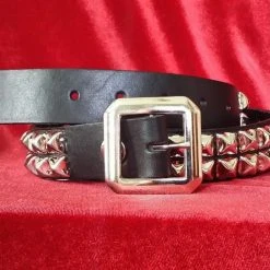 Ape Leather Black Leather Two Row Pyramid Belt