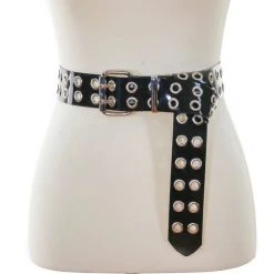 Funk Plus Black Vinyl Belt With Double Row Silver Eyelets