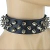 Funk Plus Chokers And Collars 1 1/8" BLACK LEATHER CHOKER WITH 3 ROW 1/2" SPIKES