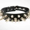Funk Plus Chokers And Collars 1 1/8" BLACK LEATHER CHOKER WITH 1/2" & 1" SPIKES