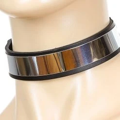 Funk Plus Chokers And Collars Black Leather Choker With Silver Metal Plate