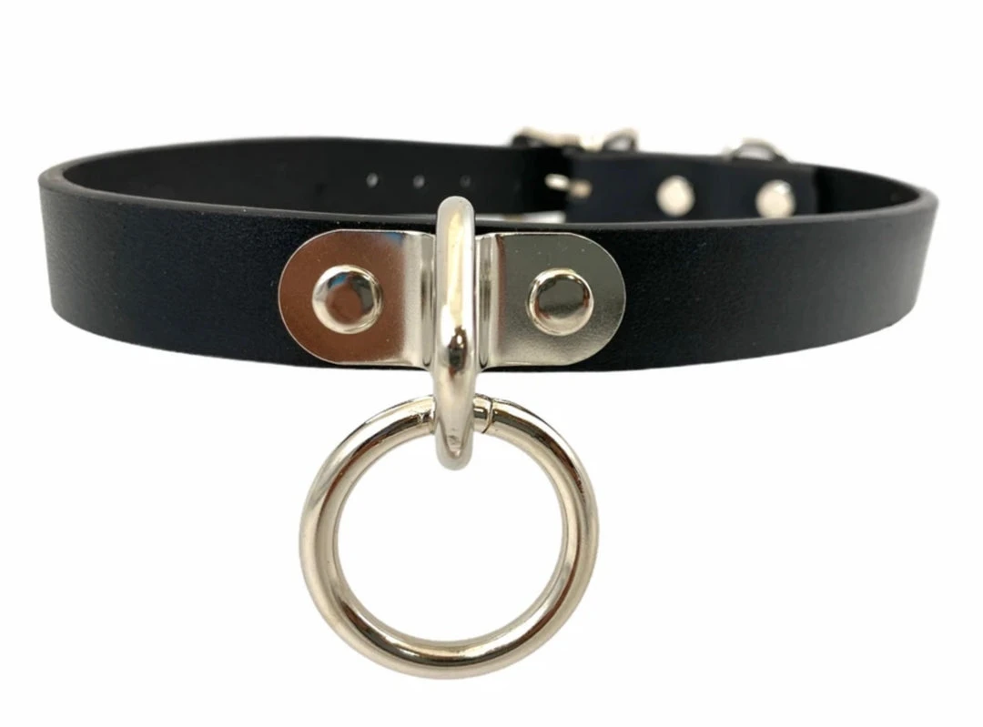 Funk Plus Men's Stuff 3/4" Black Vegan Leather Choker With 1" Loop & Ring 3 Funk Plus Men's Stuff 3/4" Black Vegan Leather Choker With 1" Loop & Ring