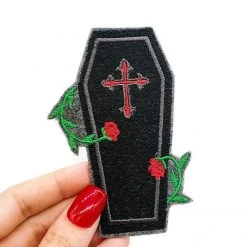 Project Pinup Coffin And Roses Gothic Iron On Embroidered Patch Gift Ideas