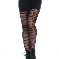 Leg Avenue Double-Layer Shredded Spandex And Fishnet Tights – Black