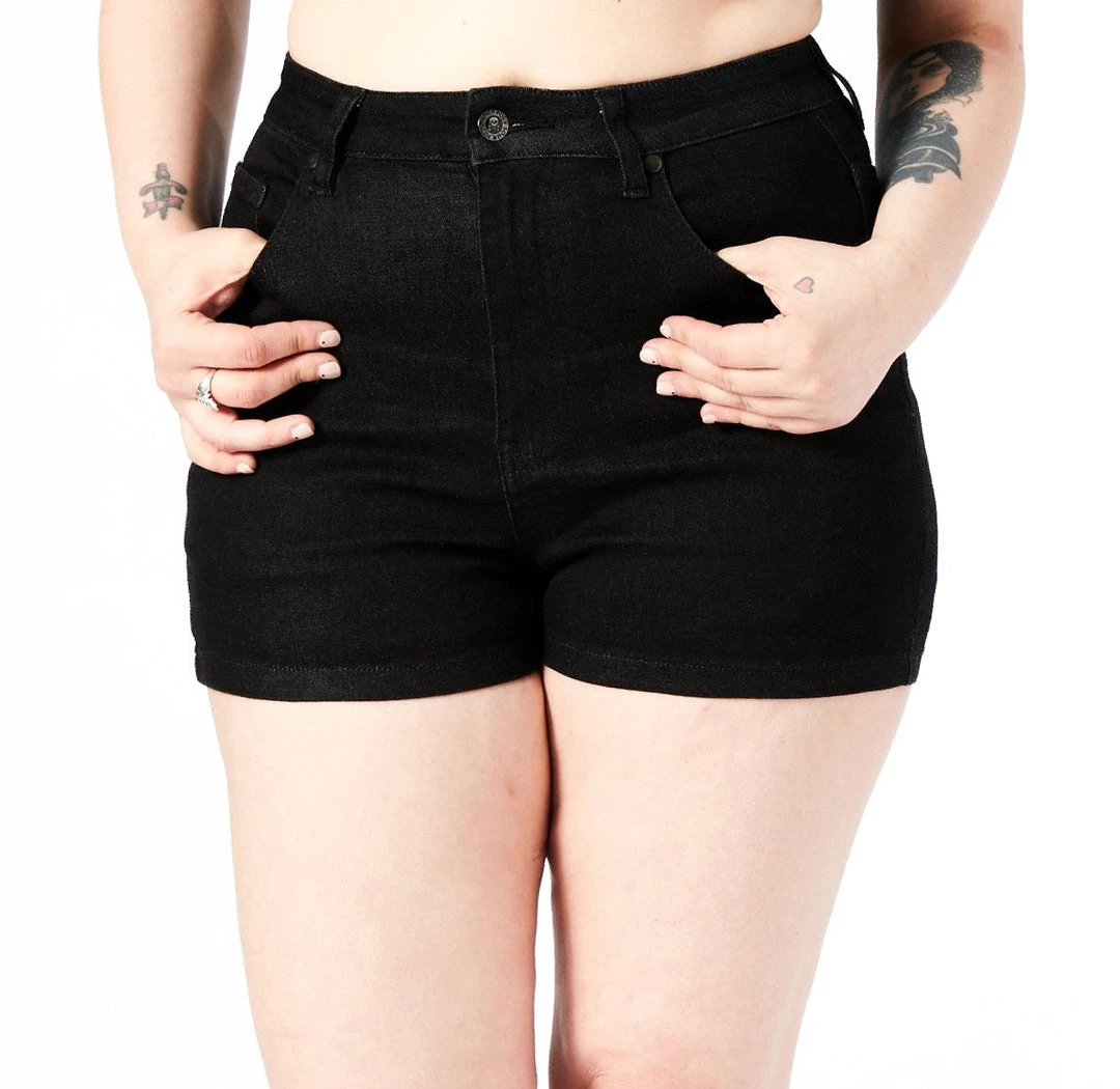 Sourpuss Women's Stuff Essential Denim Shorts - Black 3 Sourpuss Women's Stuff Essential Denim Shorts - Black