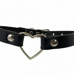 Funk Plus Chokers And Collars Large Heart Choker - Black Vegan Leather