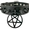 Funk Plus 1 1/4" LEATHER CHOKER WITH U RING AND 2" STAINLESS STEEL PENTAGRAM RING