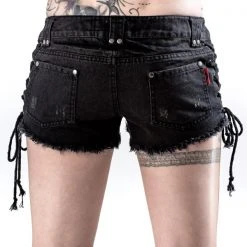 Queen Of Darkness Women's Stuff Grey Shorts With Zippers And Lacing
