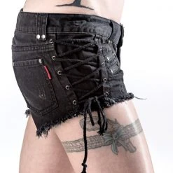 Queen Of Darkness Women's Stuff Grey Shorts With Zippers And Lacing