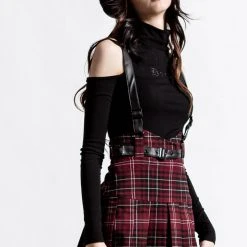 Killstar Women's Stuff Shadows Suspender Mini Skirt [BLOOD TARTAN]
