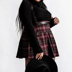 Killstar Women's Stuff Shadows Suspender Mini Skirt [BLOOD TARTAN]