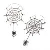 BodyVibe Stainless Steel With Silver Plated Spider Web And Dangling Spider Plug Hoops