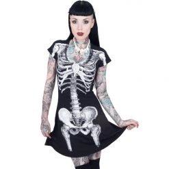 Kreepsville666 Women's Stuff Skeleton White Flare Dress
