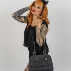 Lux De Ville Skull And Roses Tote Black Matte With Midnight Sparkle Bags & Backpacks