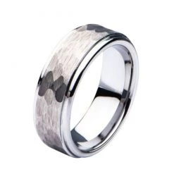 INOX Men's Stuff Steel Hammered Ring