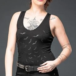 Queen Of Darkness Top Printed With Bats In The Front