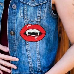 Project Pinup Vampire Kiss Iron On Embroidered Patch - Red And Black