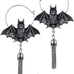 ReStyle Oriental Bat Silver Hoop Earrings, Occult Jewelry
