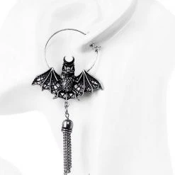 ReStyle Oriental Bat Silver Hoop Earrings, Occult Jewelry