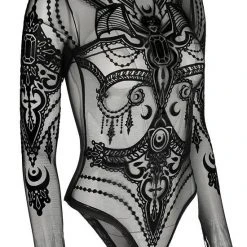 Restyle Black Gothic Jewel Bat Mesh Bodysuit