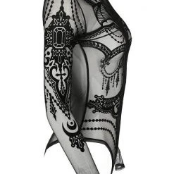 Restyle Black Gothic Jewel Bat Mesh Bodysuit