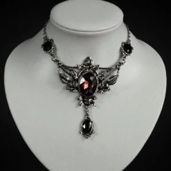 ReStyle Wild Roses Evening Necklace With Roses And Burgundy Stone Jewelry