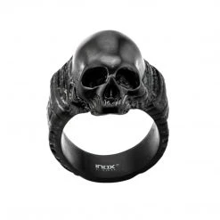 INOX Stainless Steel Black Plated Matte Finish Skull Ring