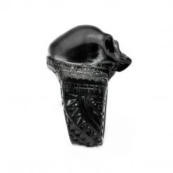 INOX Stainless Steel Black Plated Matte Finish Skull Ring