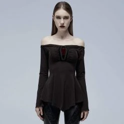 Punk Rave Gothic Toned Horn Sleeved Off Shoulder Shirt Women's Stuff