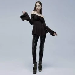 Punk Rave Gothic Toned Horn Sleeved Off Shoulder Shirt Women's Stuff