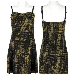Punk Rave Grunge Double Color Side Slit Slip Dress - Black & Yellow